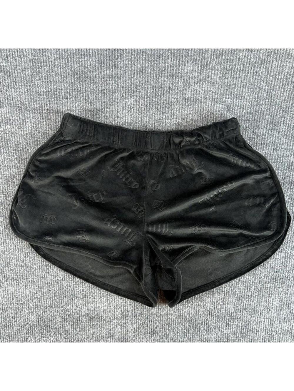 Y2K Juicy Couture Black Velour Logo Shorts Size L - Velvet, 2000s, Loungewear